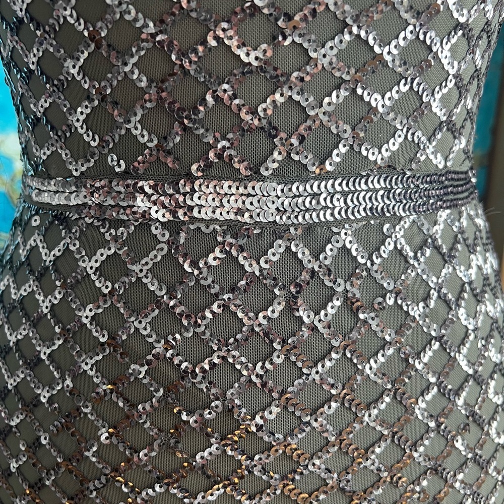 Sleek Rose Gold SZ 6 Aqua, Sequined Formal Gown. - Picture 6 of 16